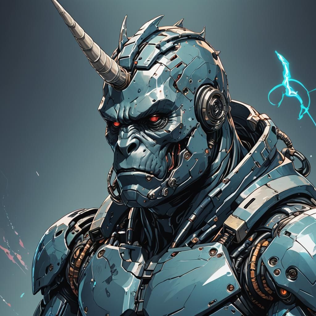 Narwhal Gorilla Cyborg Hybrid Portrait in Anime Style