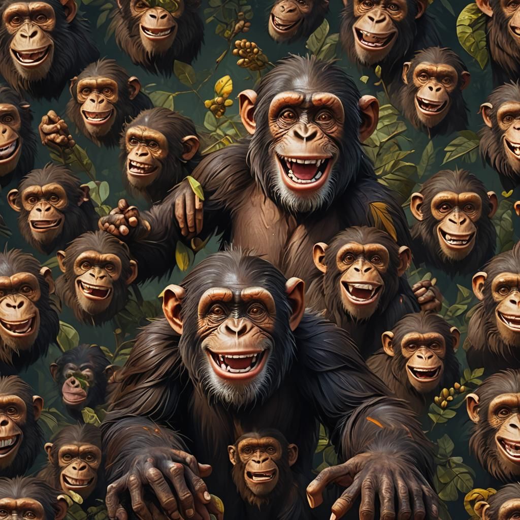 Silly Brown Chimpanzee Smiling in Fantasy Art Style