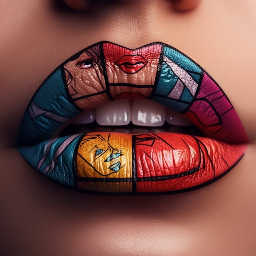Vibrant Comic Book Lips in Cinematic Close-Up