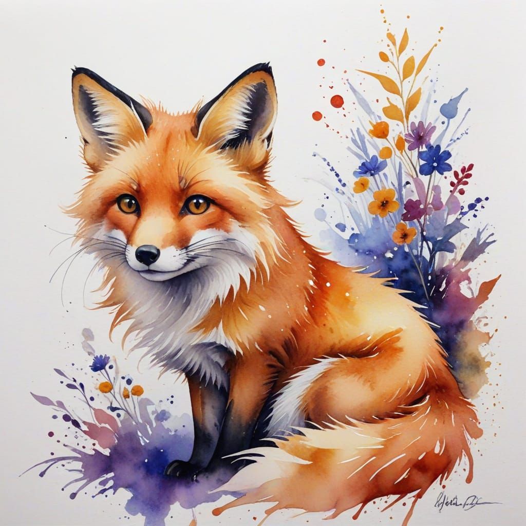 Cute Fox in Watercolor Style