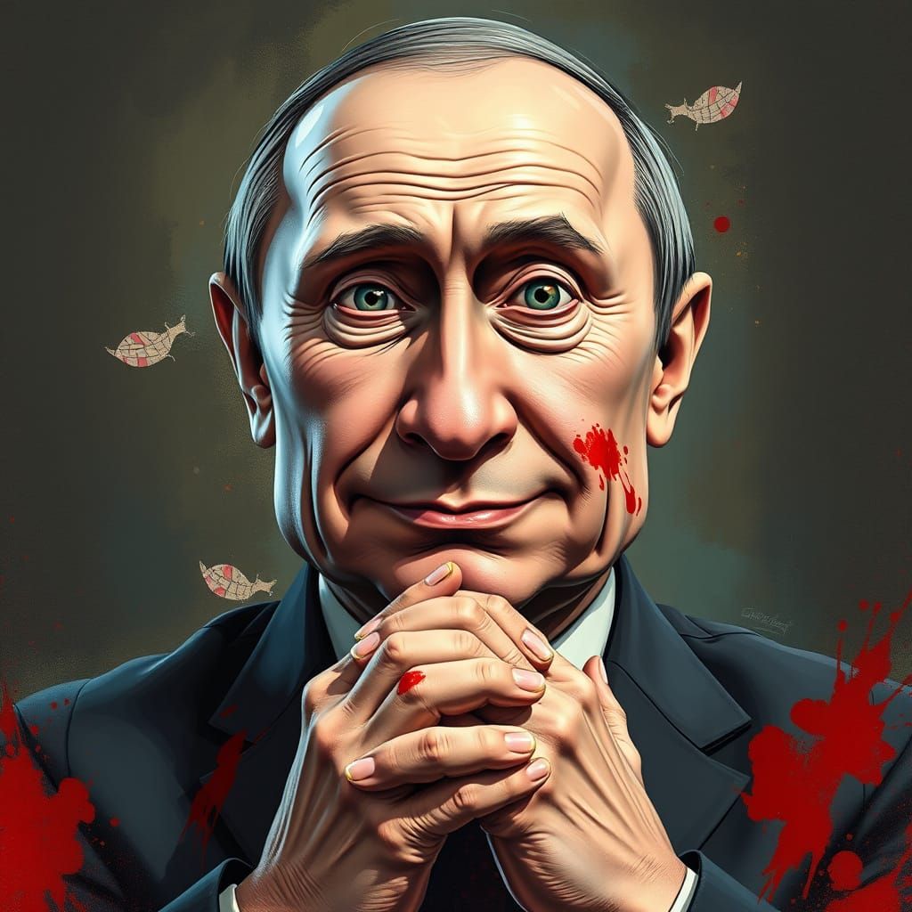 Satirical Portrait of Vladimir Putin in a Quirky, Cartoonish...