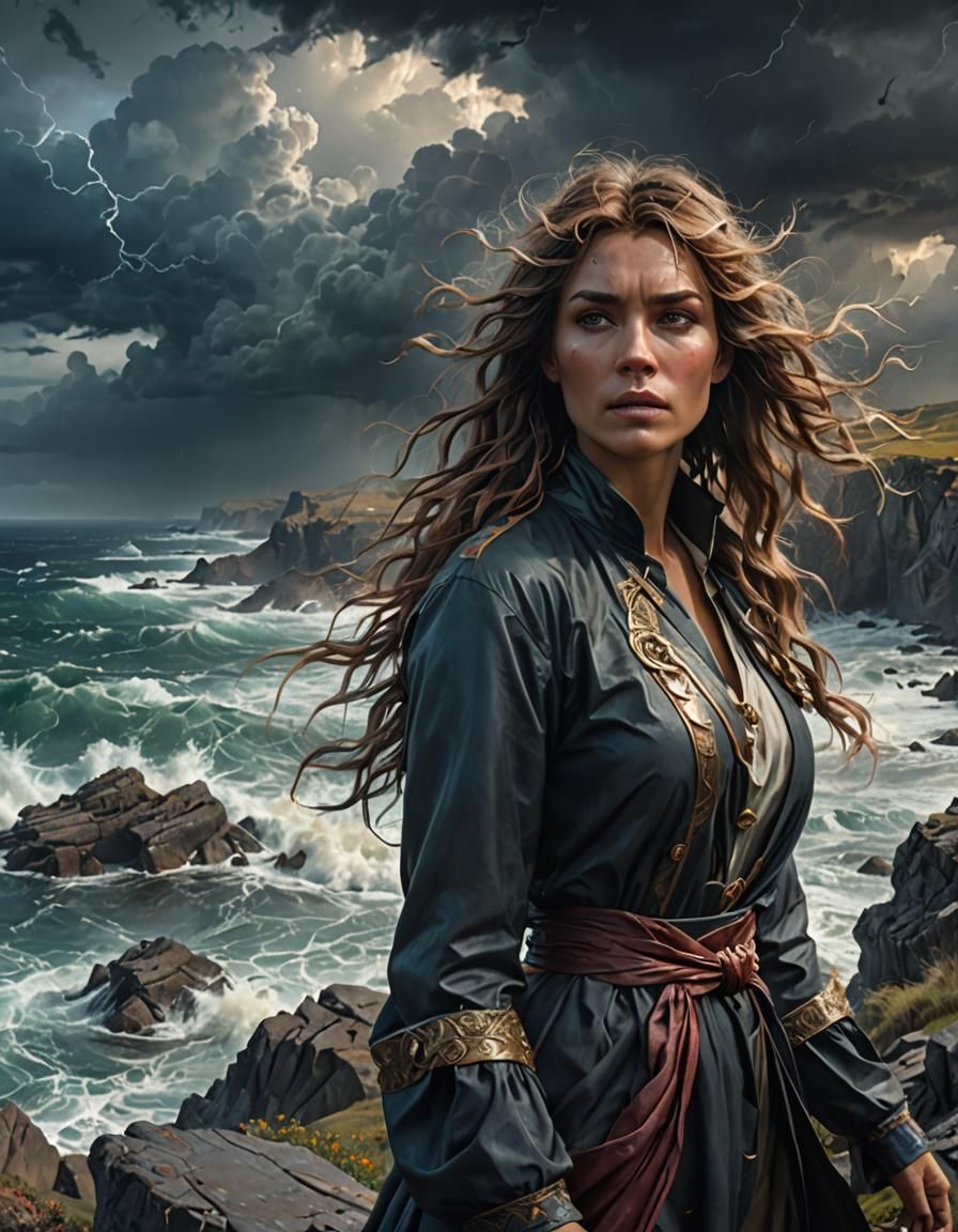 Stormy Coast Portrait in Digital Painting Style