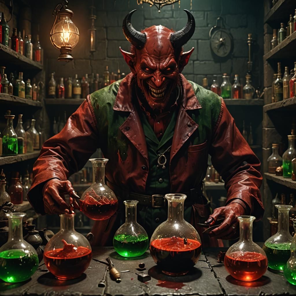 Detailed Image of Devil Performing Alchemy