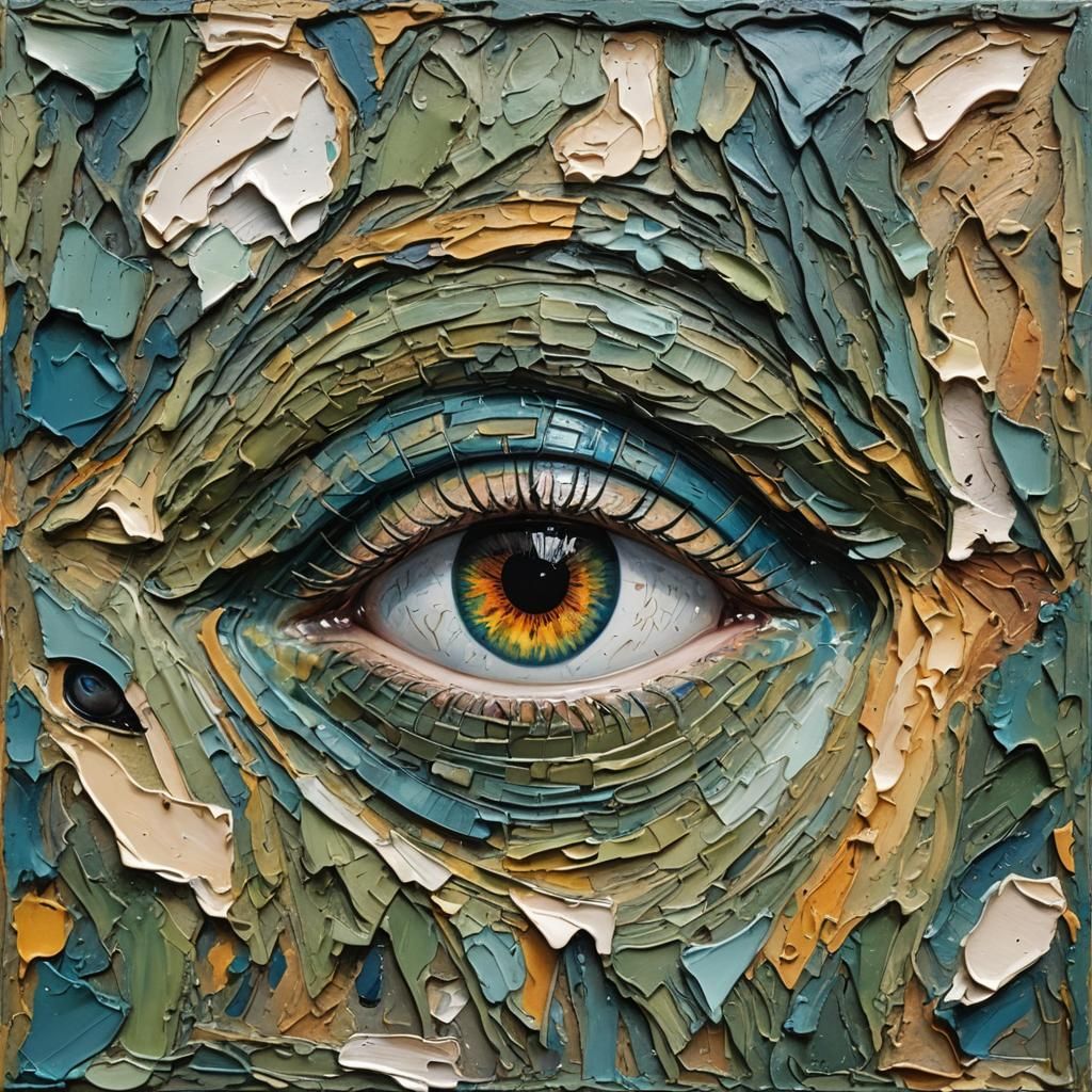 Impasto painting of a human eye. Very detailed, heavy and vi...