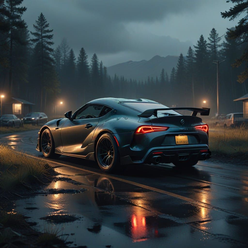 Hyperrealistic Supra Sports Car in Moody, High-Contrast Ligh...