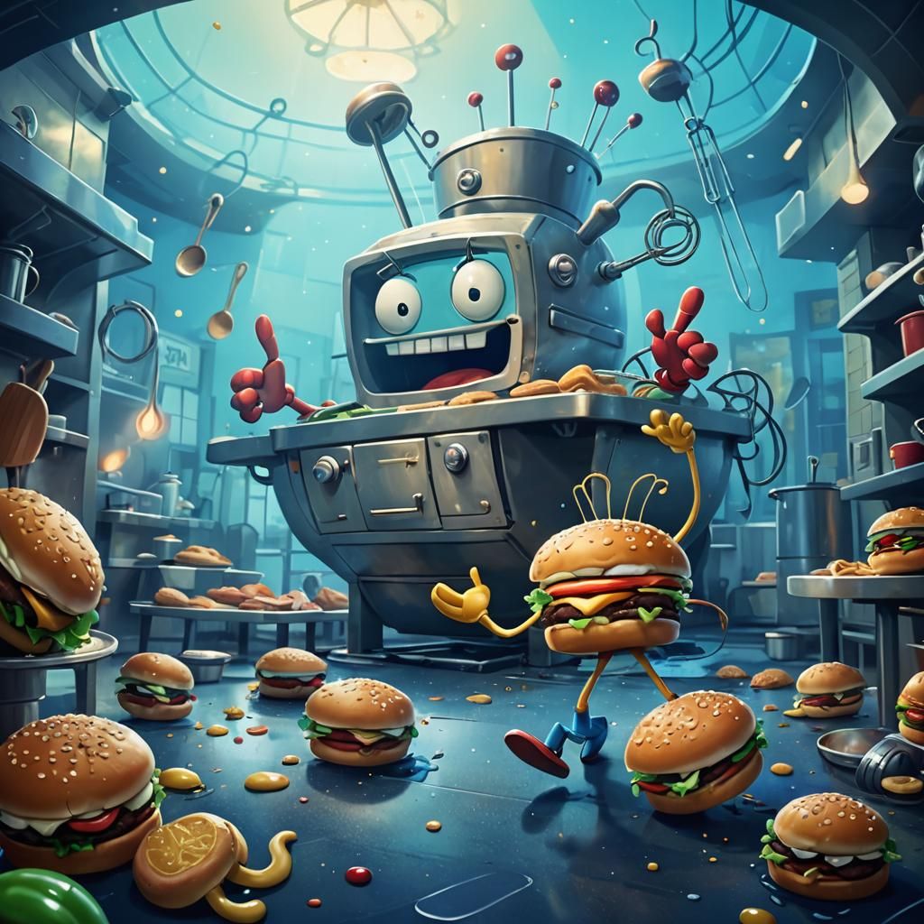 Bob Esponja Flipping Krabby Patty, Cartoon Illustration