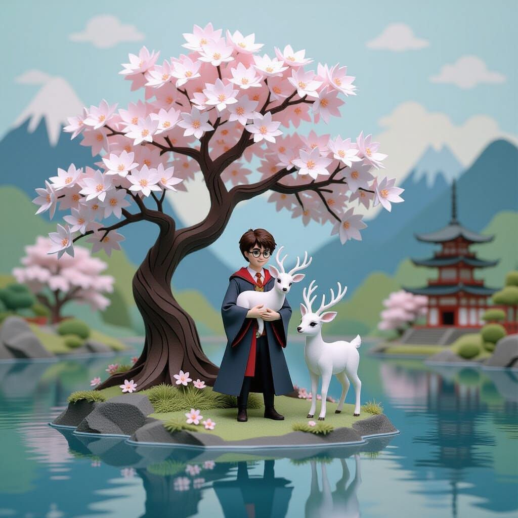 Harry Potter With White Stag Diorama In Sakura Forest