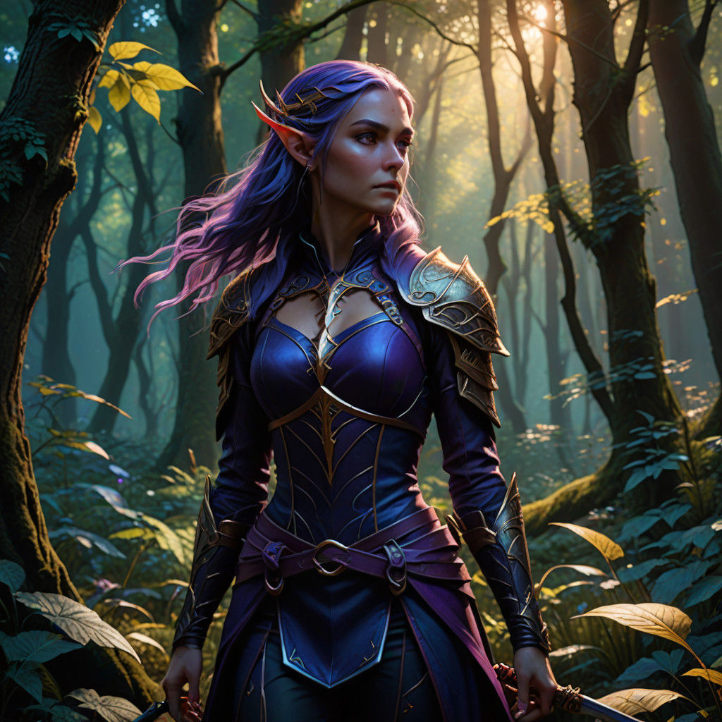 Ethereal Elven Rogue in Mystical Forest