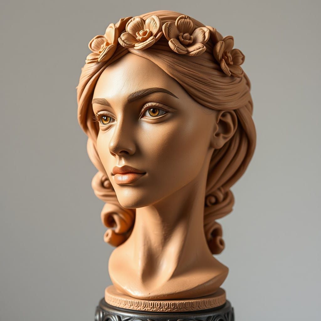 Palestinian Woman Clay Bust in Elegant Decorative Style