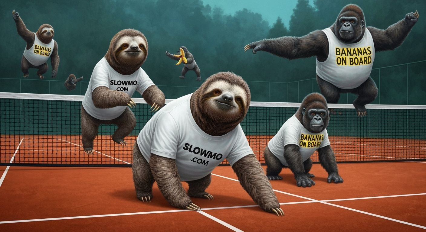 Sloths and Gorillas Tennis Match in Alcohol Ink Style