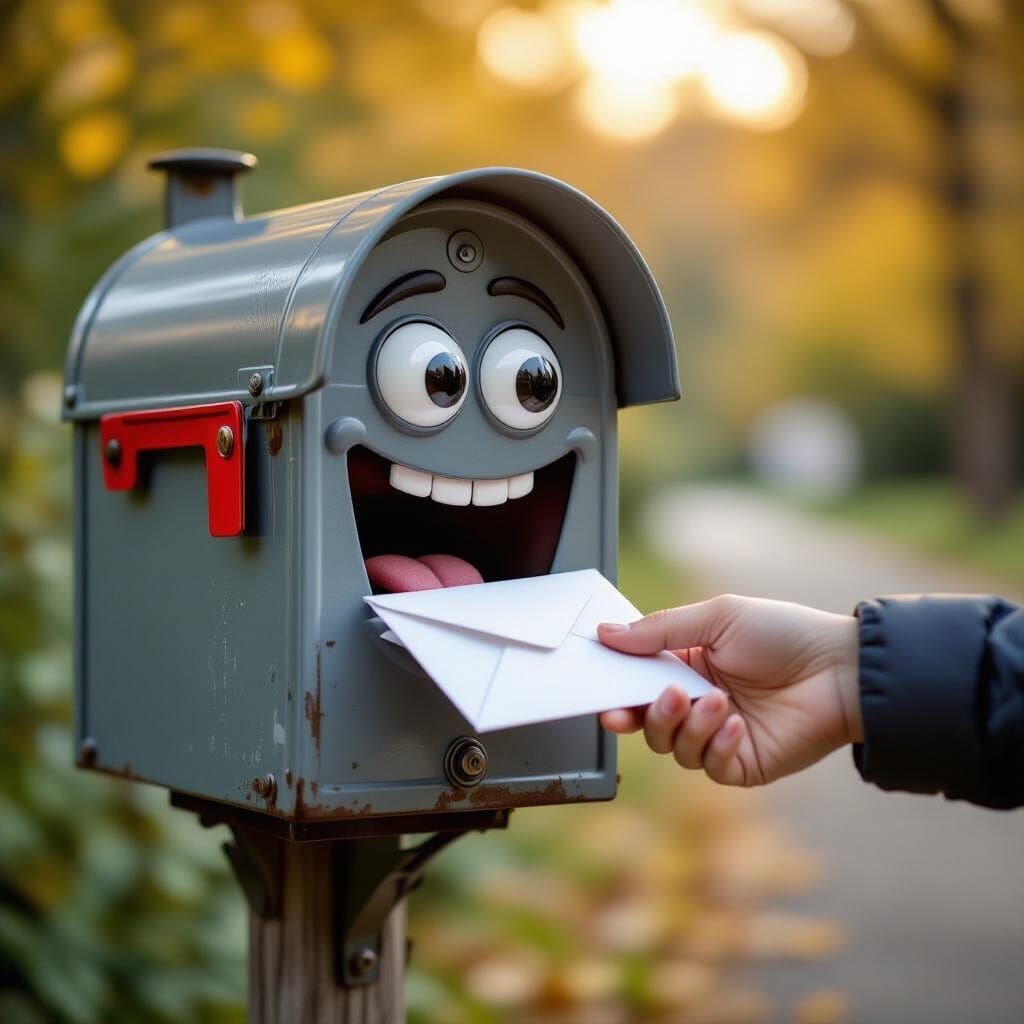 Anthropomorphic Mailbox Eagerly Eats Letters in Bokeh Photog...