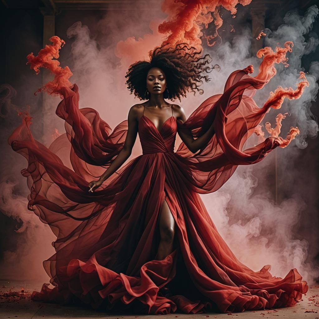 Sensual Woman in Red Gown: Editorial Fashion Photography