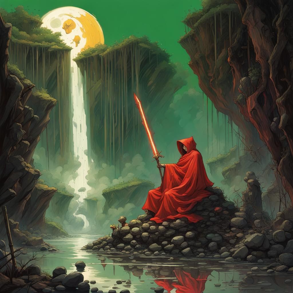 Chaotic Spirits: Multi-Armed Figure in a Dark Fantasy Landsc...