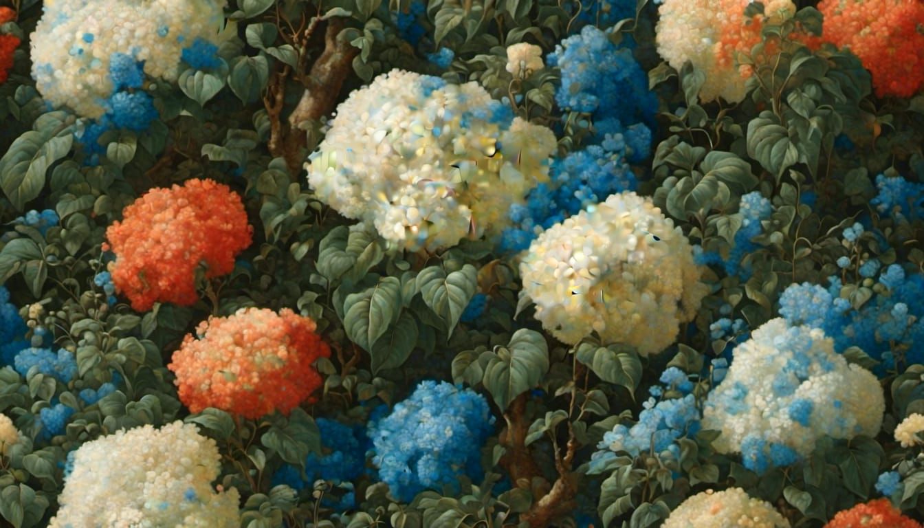 Intricately Detailed Hydrangea in Dreamy Midnight Garden