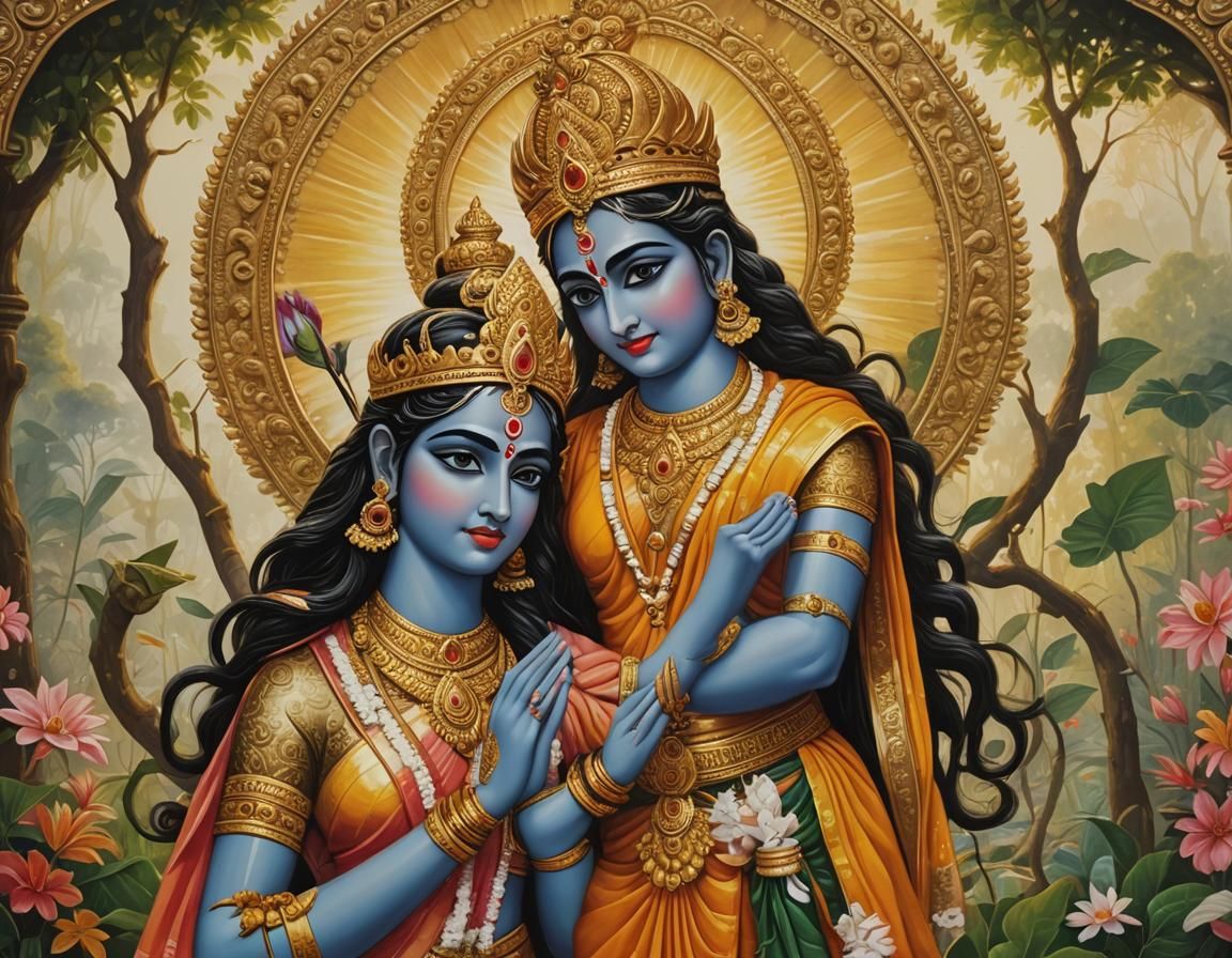 Rama and Sita: Divine Love in Golden Light