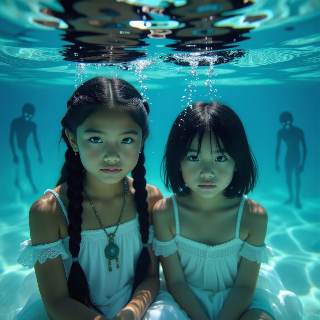 Surreal Underwater Dreamscape with Native American and Asian...