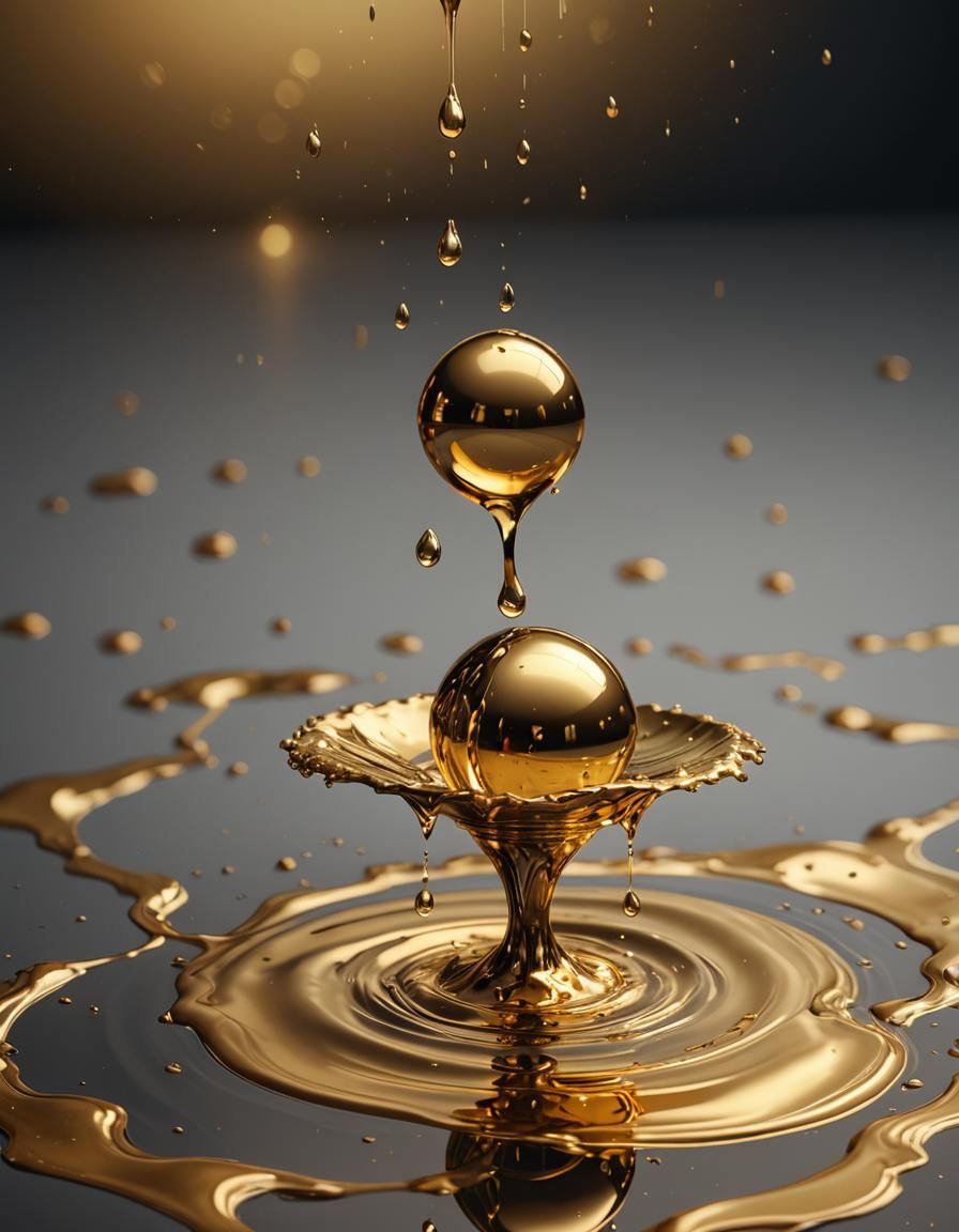 Golden Droplet Impacts Rippling Gold Plate