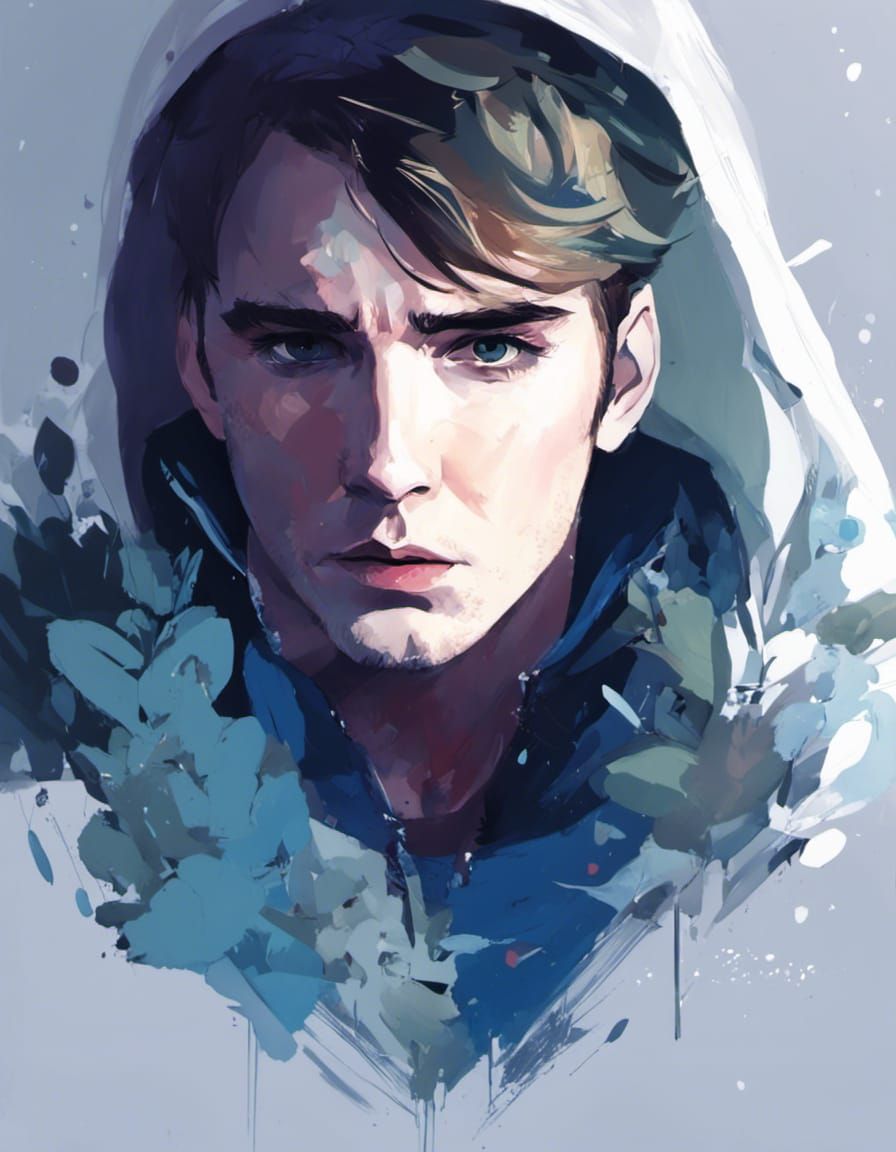 Anime-Style Portrait of Blond Man with Flower Crown