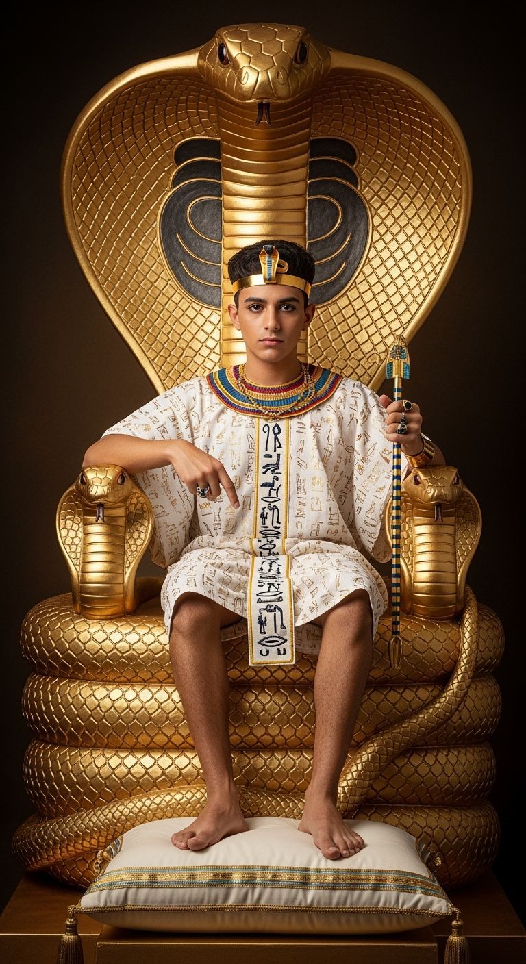 Egyptian Pharaoh on Golden Cobra Throne, Photorealistic Styl...