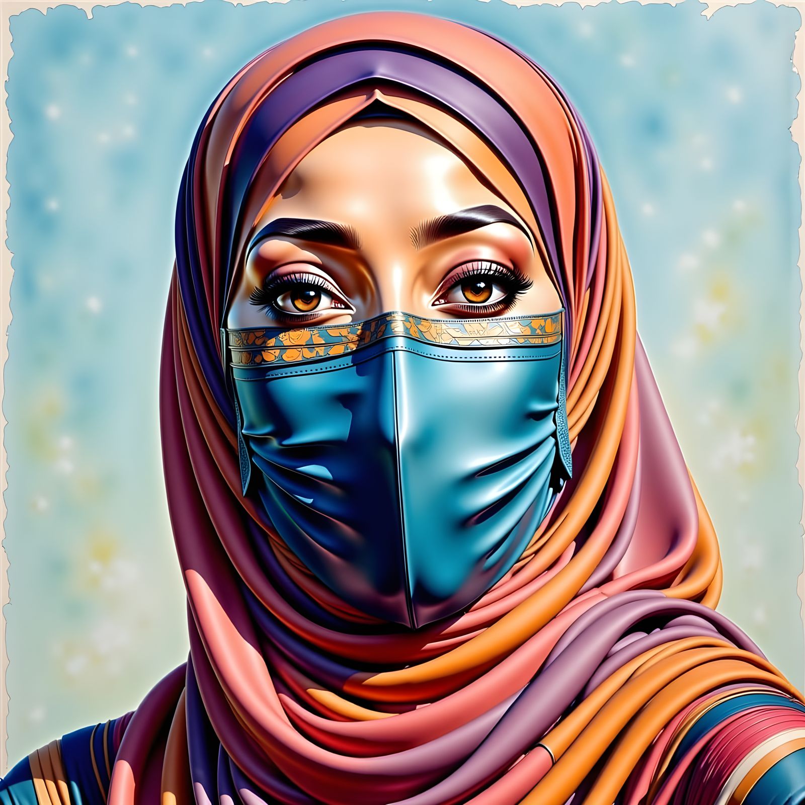Hijabi Woman in Mask with Floral Accents