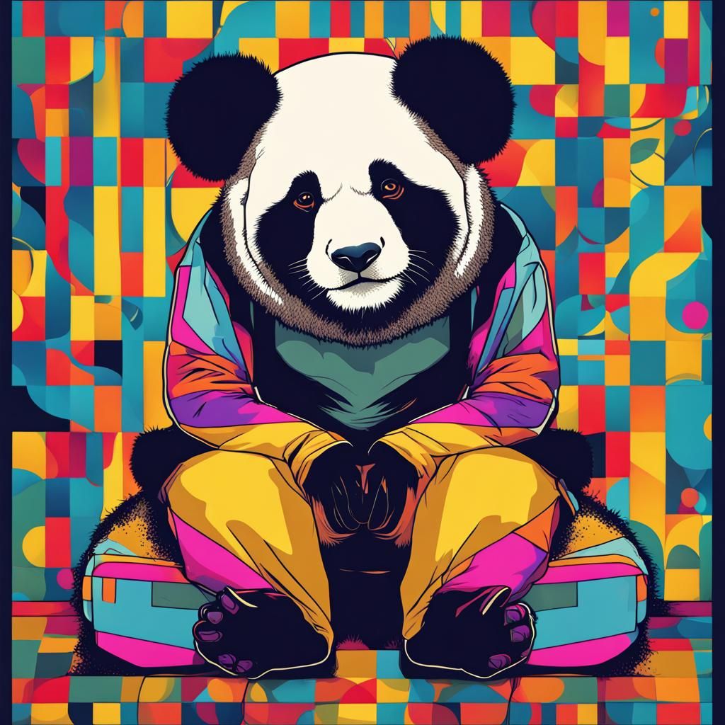 Sad Panda with Afro in Pop Art Style