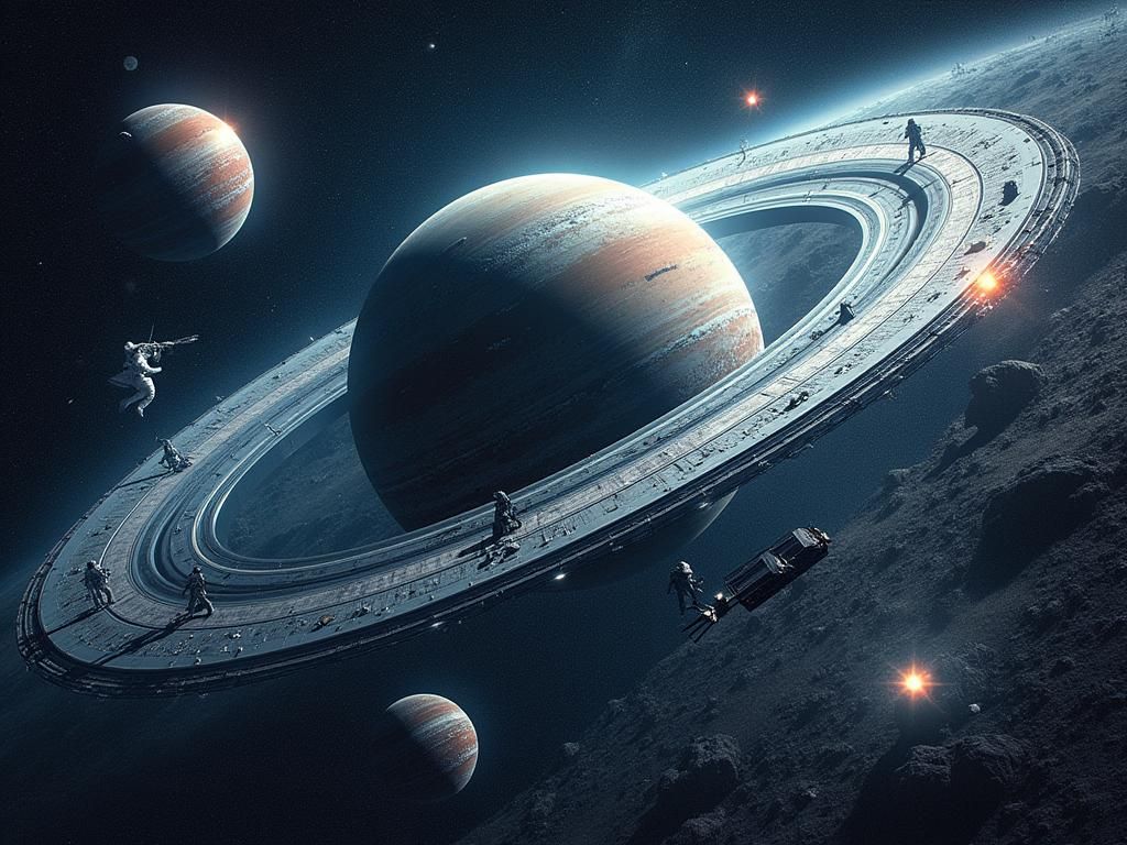 Space and Technology Collage in 8k Concept Art Style