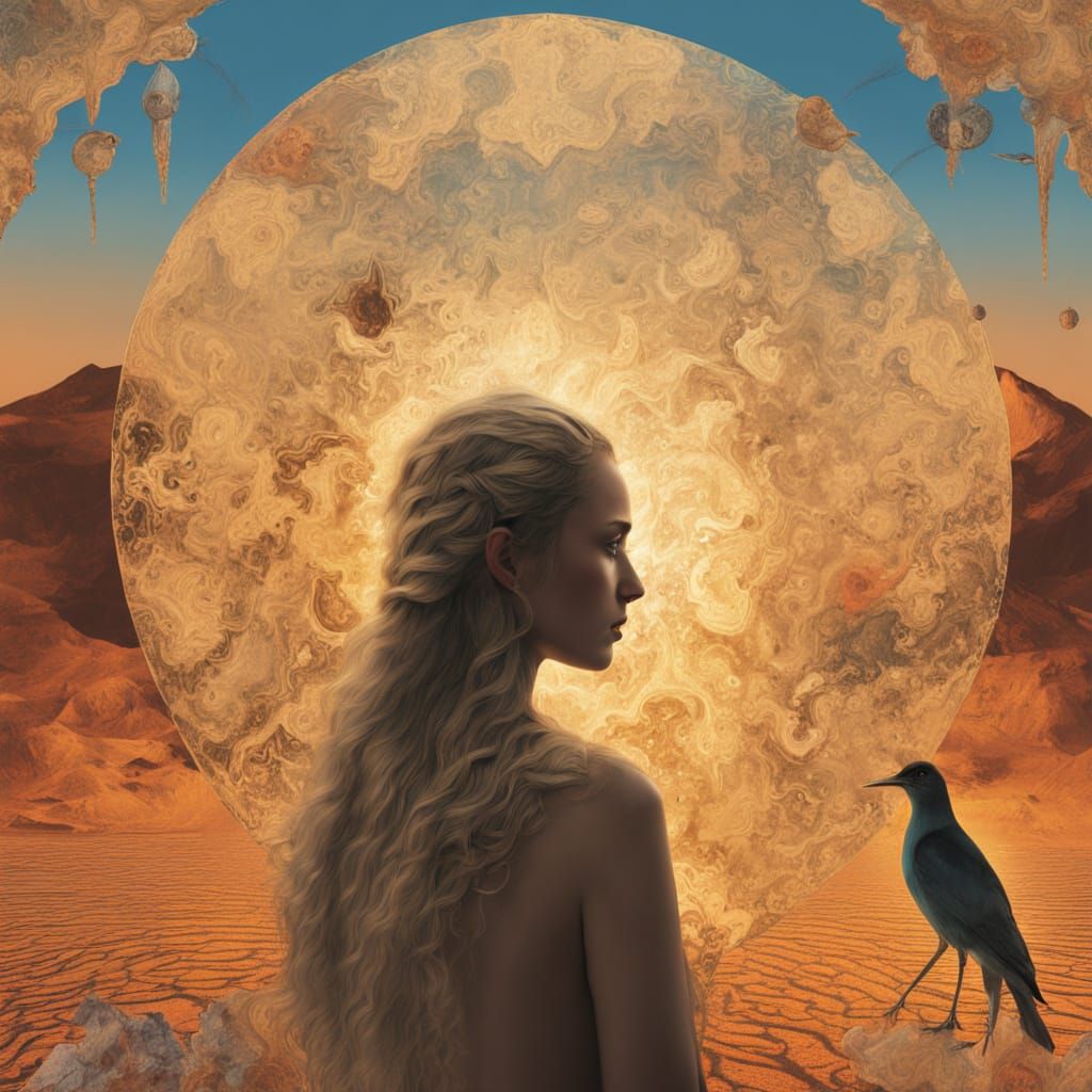 Mystical Shaman with Bioluminescent Core in Cosmic Landscape