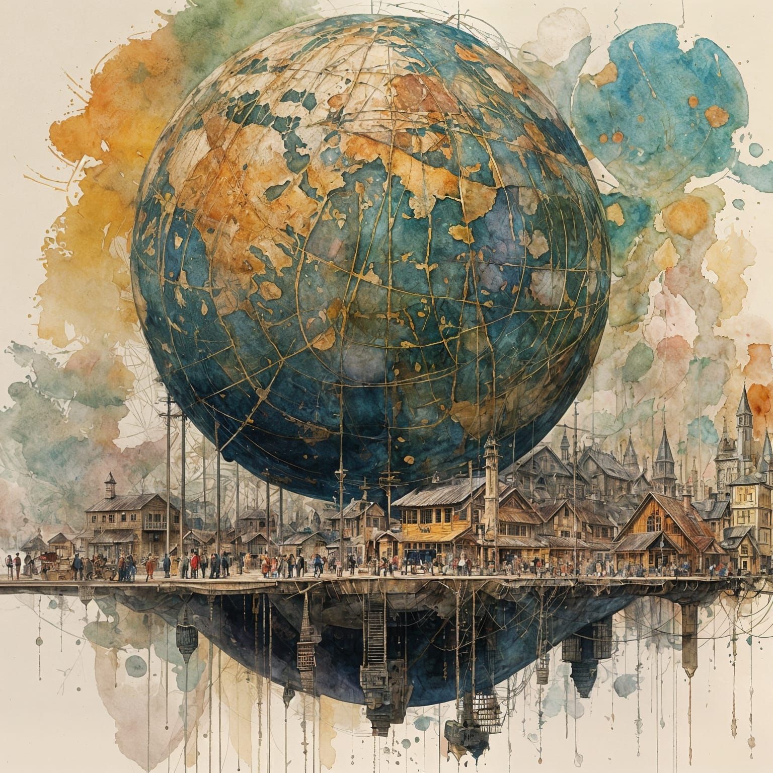 Epic Impressionist Globe in Gouache Style