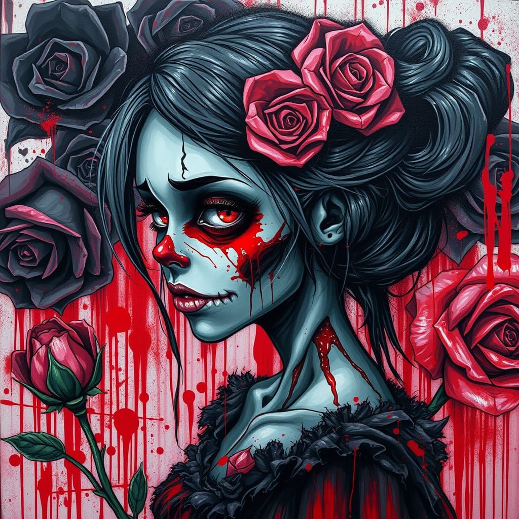 Graffiti Zombie Girl in Macabre Beauty