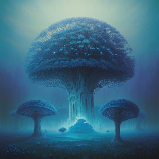 Ethereal Blue Planet Teeming with Iridescent Life