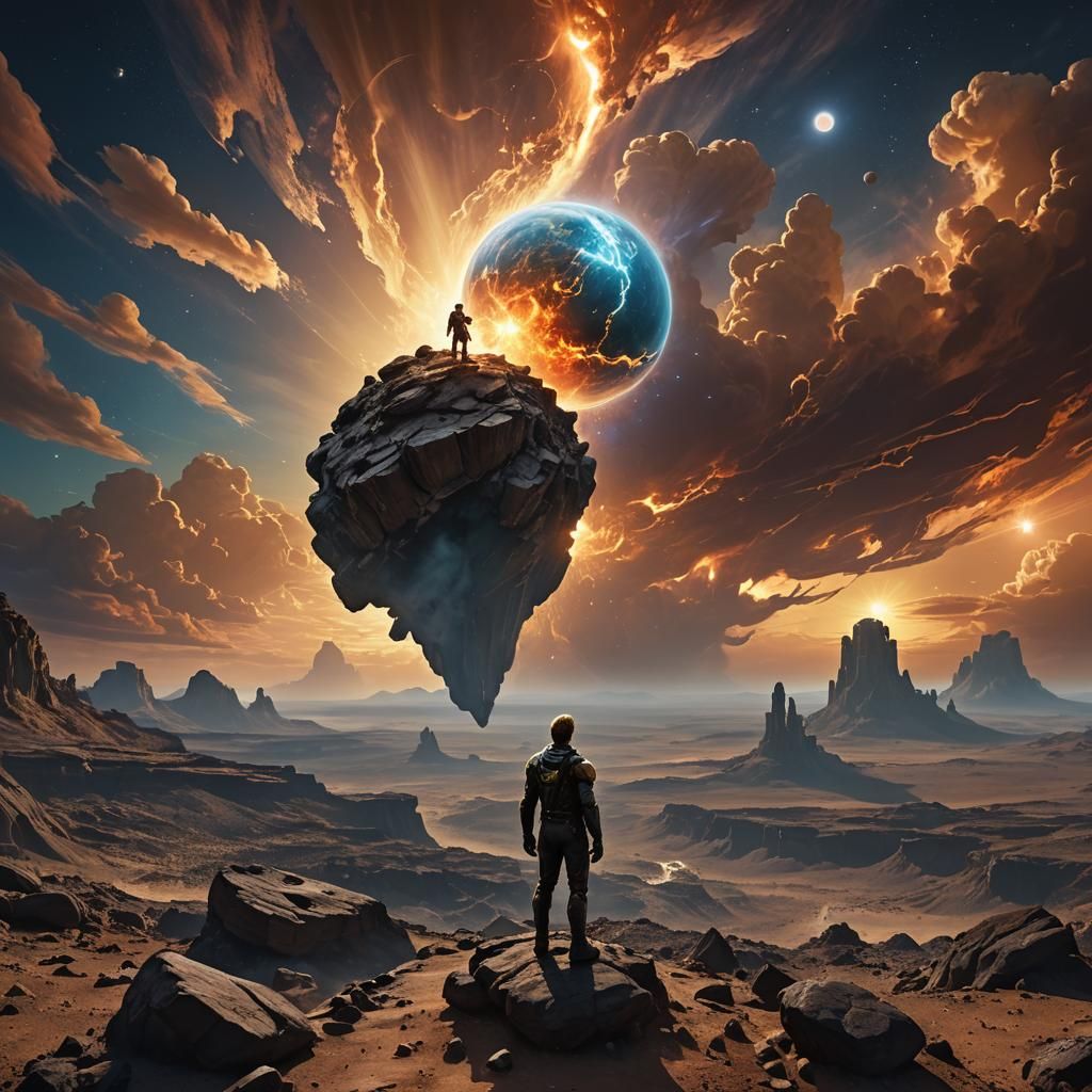 Prometheus Creates Earth in Surrealist Oil Painting