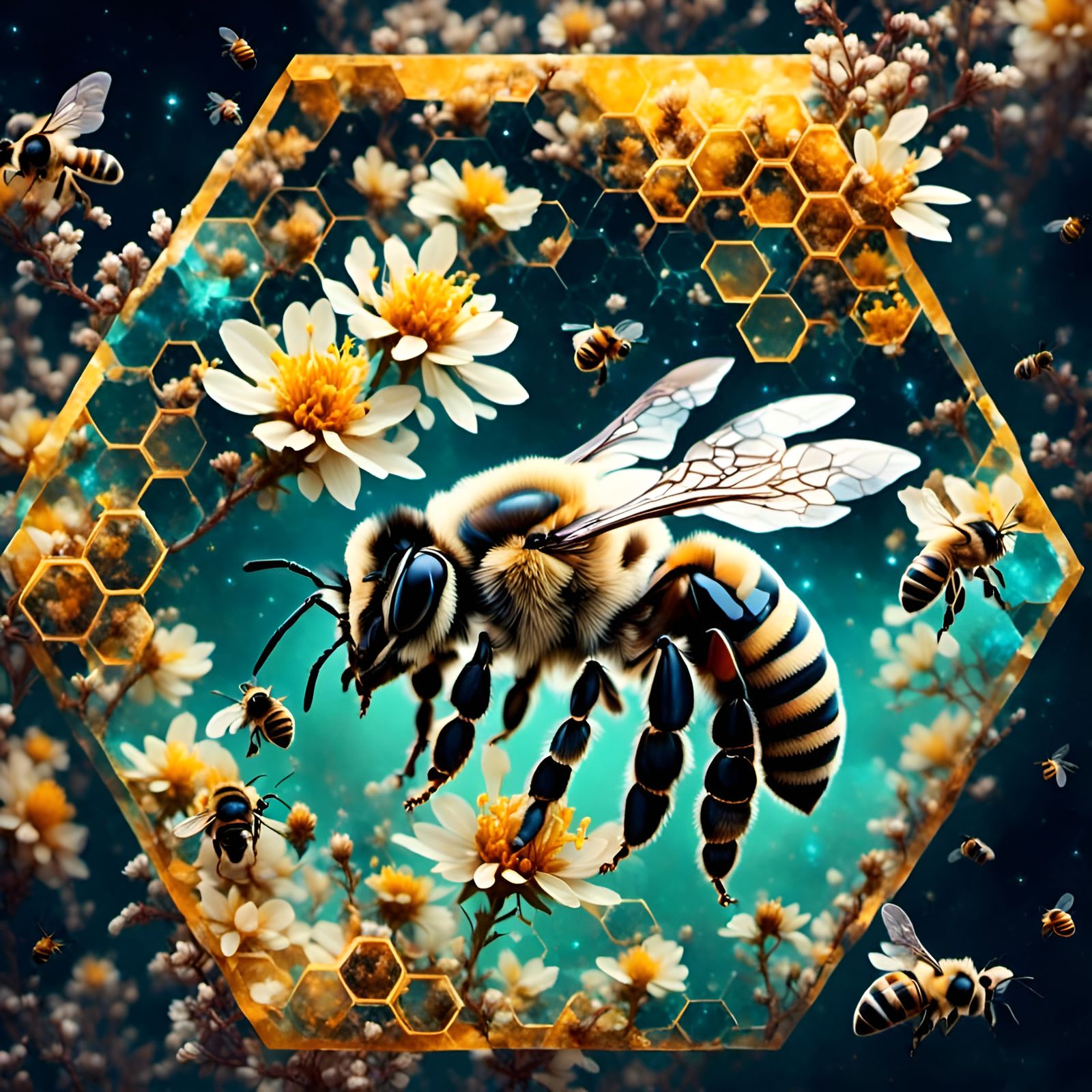 Bees and Hexagons in Outer Space Double Exposure