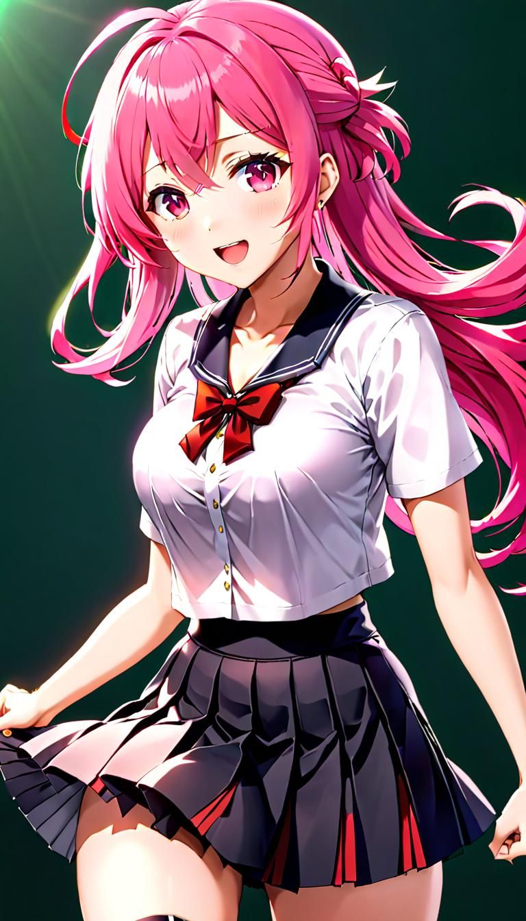 Anime Girl in School Uniform with Pink Hair