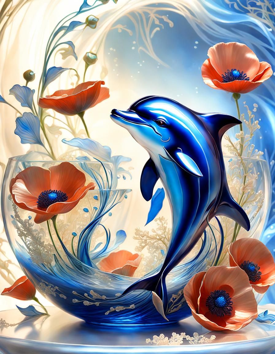 Dolphin in Glass Bowl: Chihiro Iwasaki Style