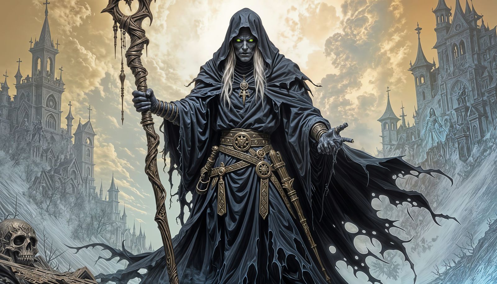 Undead Lich Mage with Staff Fantasy Art