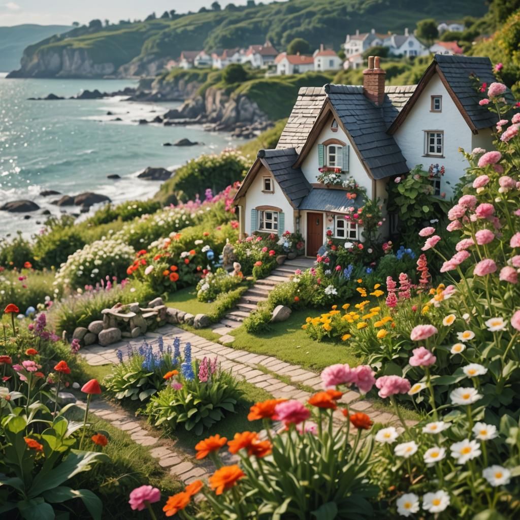 Seaside Cottage with Garden Gnomes: Professional Photography