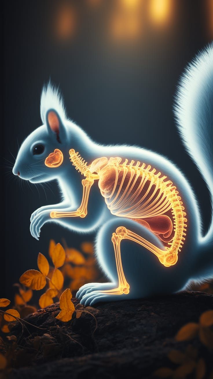 Ethereal Bioluminescent X-Ray Portrait of a Squirrel