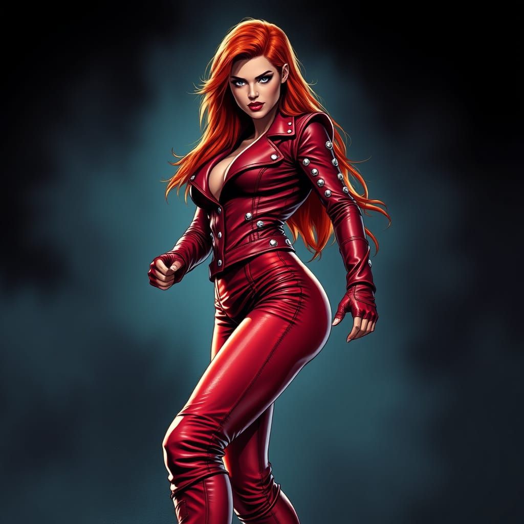 Fiery Red Warrior in Leather Armor