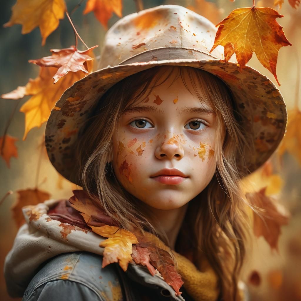 Autumn Leaf Girl Portrait in Hyper-Realism Style