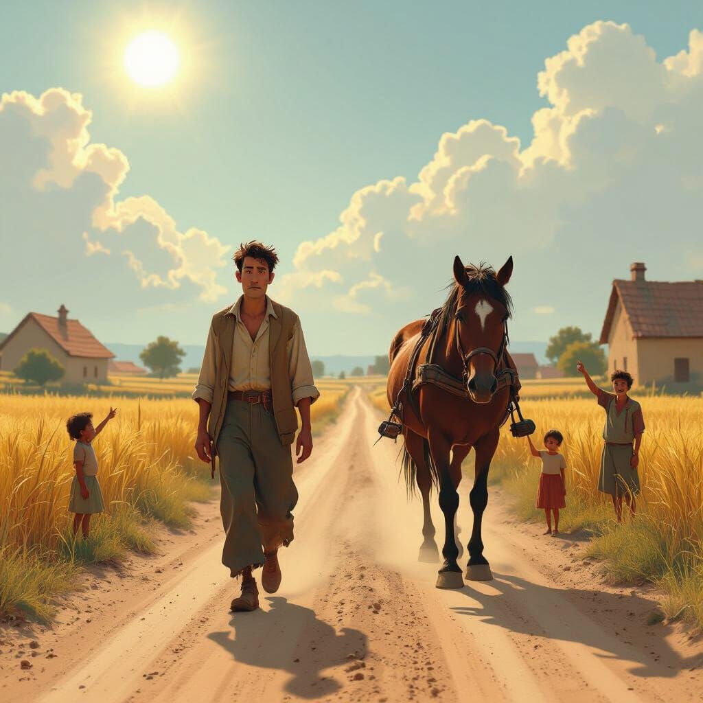 Village Road Scene in Pixar Animation Style