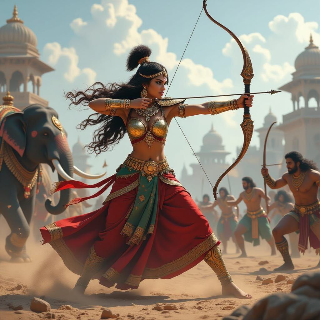 Indian Mythology Girl Warrior in Ornate Armor