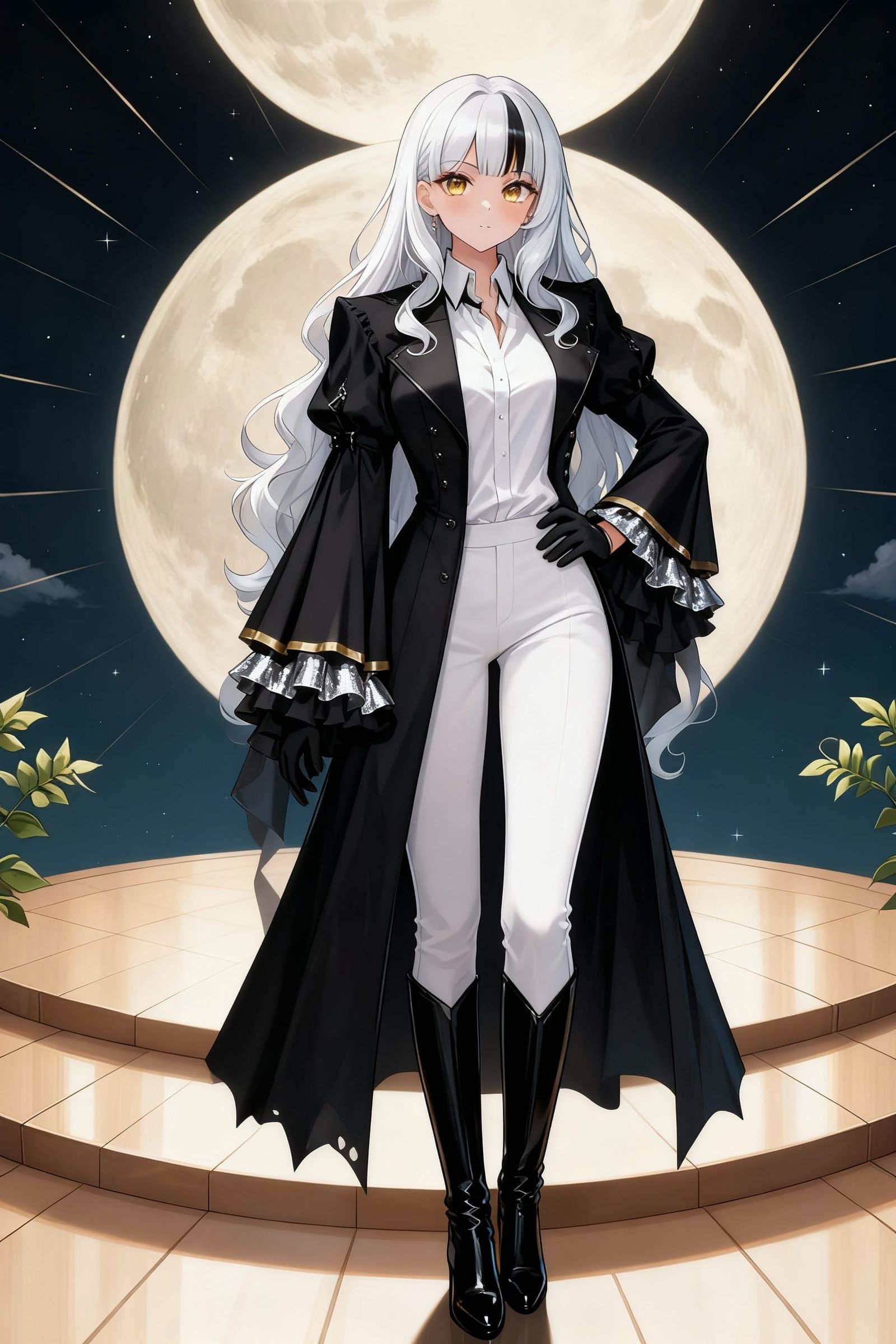 Gothic Anime Girl with White Hair and Moon