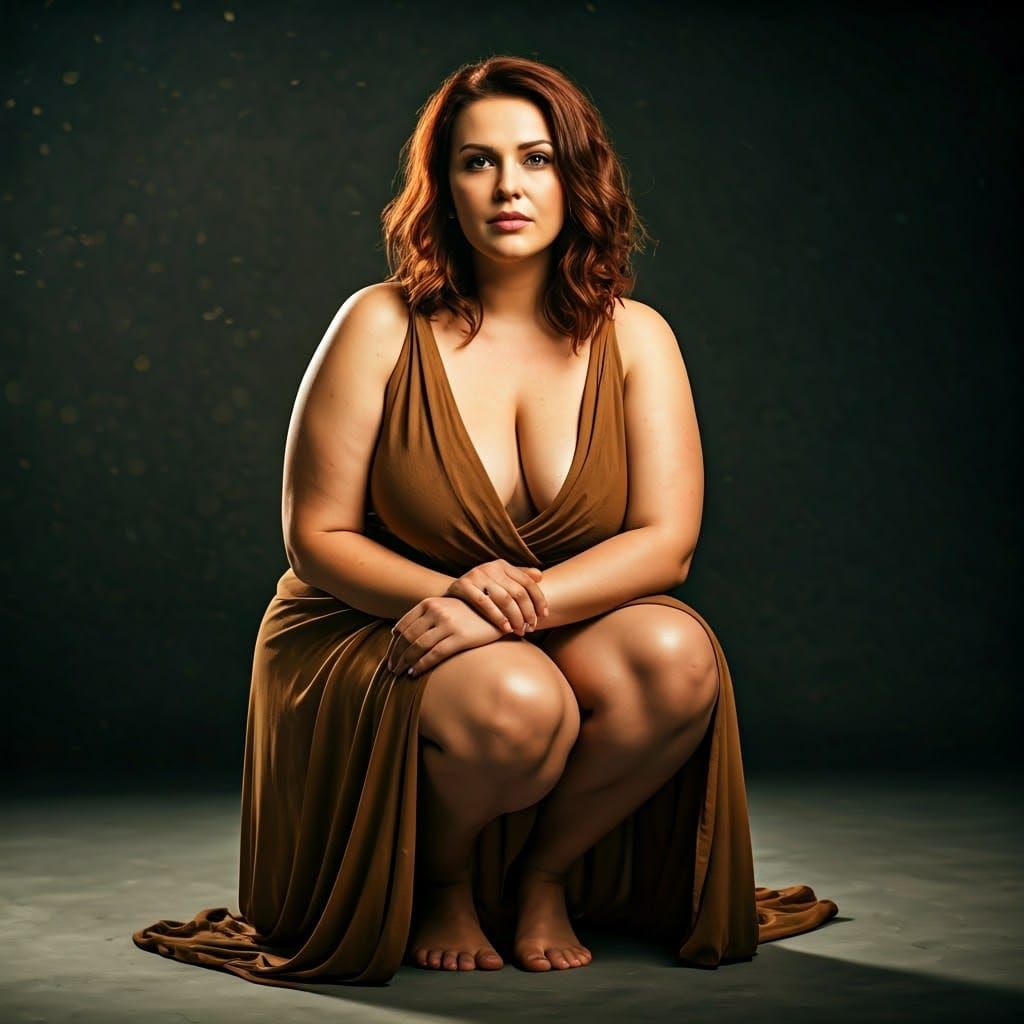 Auburn-Haired Woman in Flowing Dress, Cinematic Style