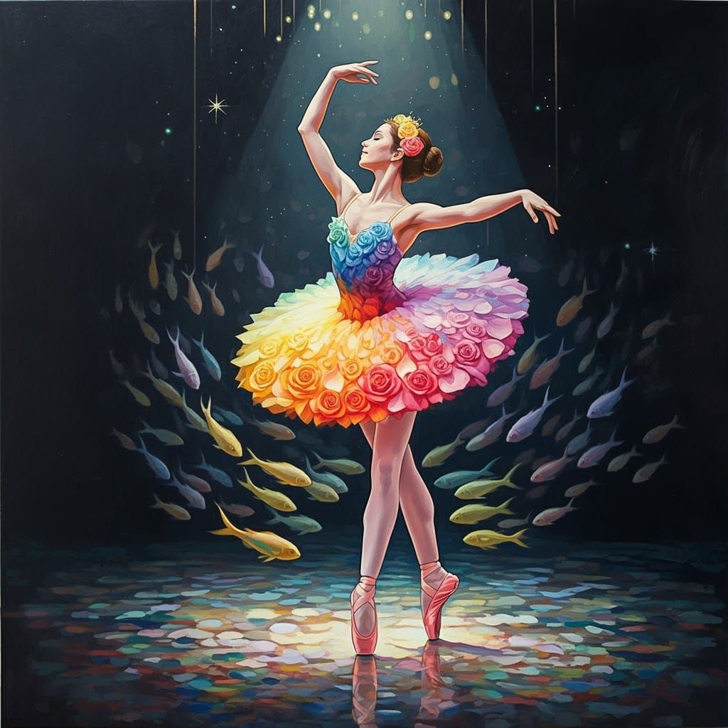 Rainbow Rose Ballerina on Pearlescent Stage