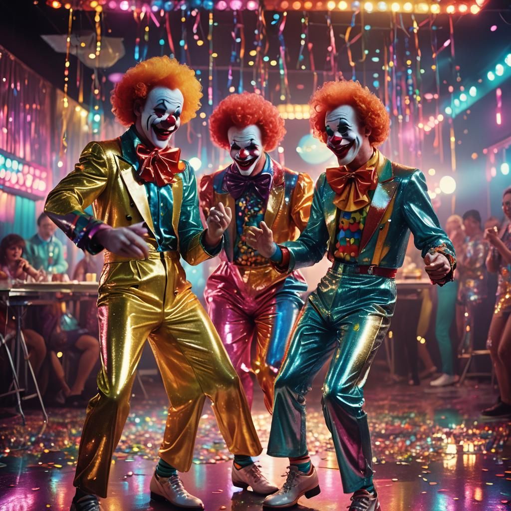 Clowns in Disco Outfits Dancing, Pierre et Gilles Style