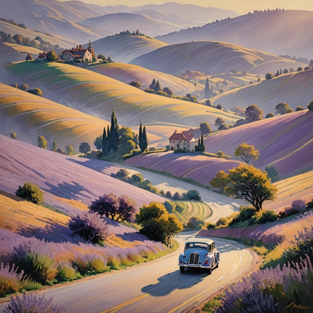 Mercedes in French Countryside, Impressionist Painting