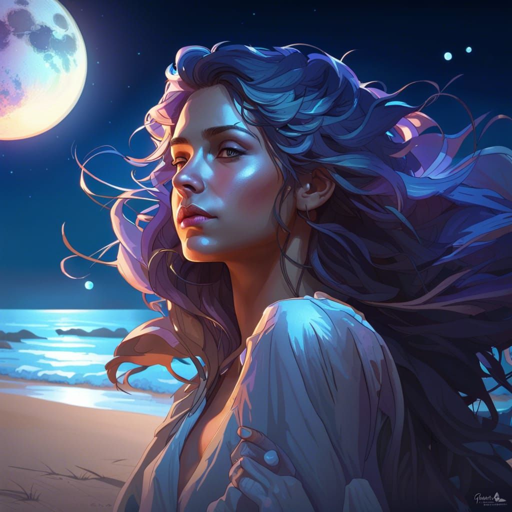 Dreaming Under Moonlight: Hyperdetailed Portrait
