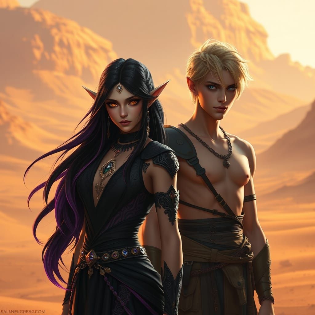 Elves in Sun-scorched Desert Realm as Fantasy Art