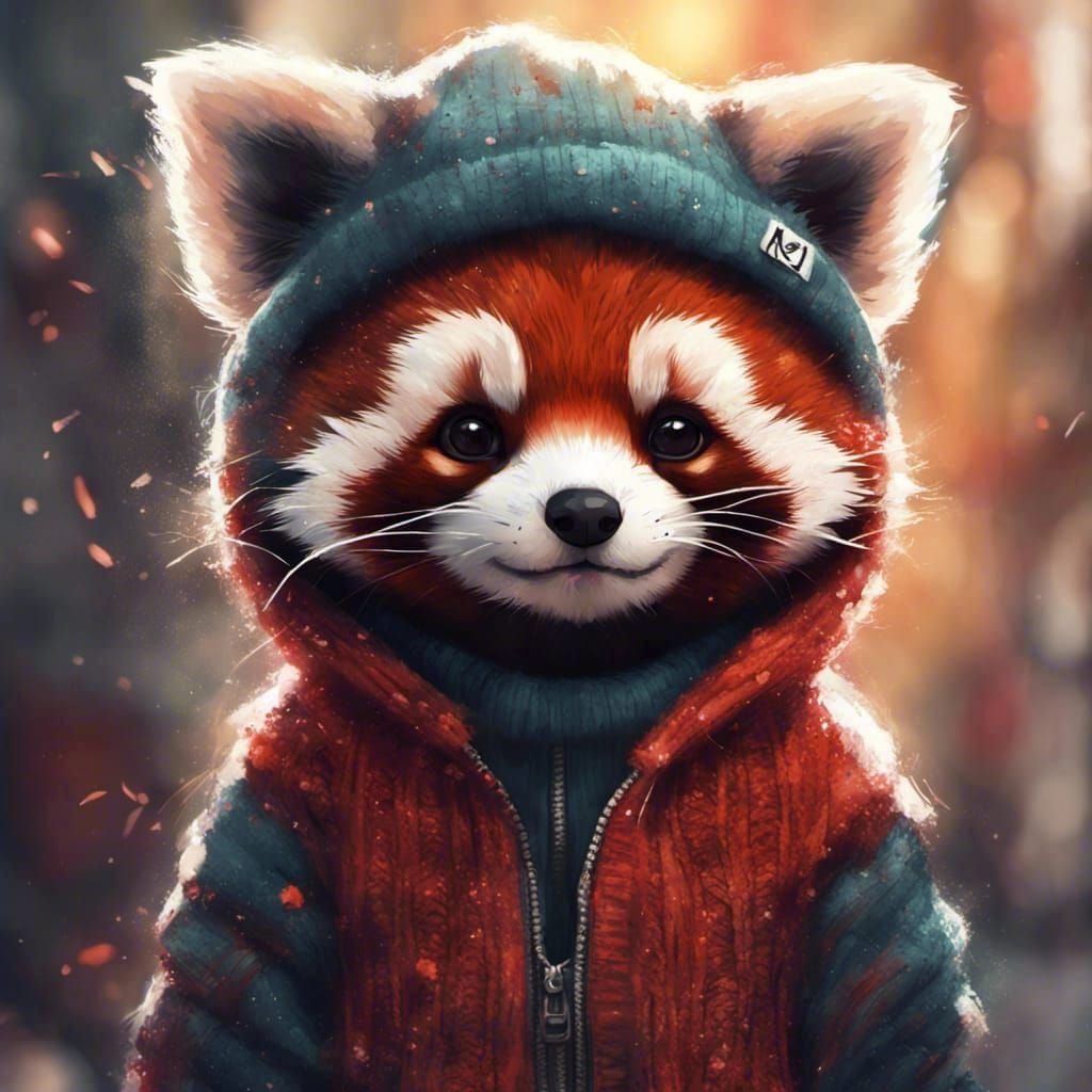 Adorable Chibi Red Panda Portrait in Cel-Shaded Style