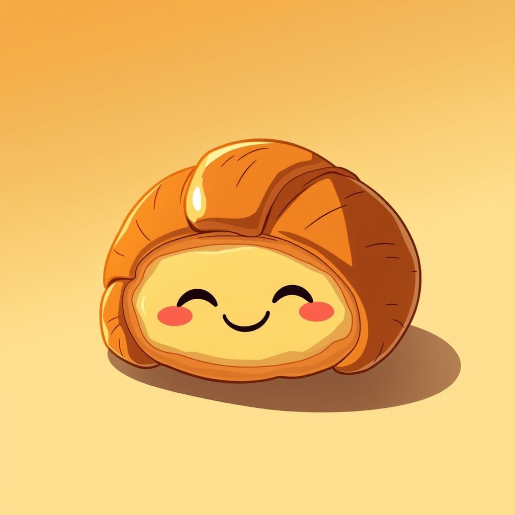 Vibrant Manga-Style Croissant with Cheerful Smile